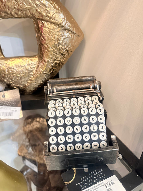 Artisanal Vintage Inspired Typewriter Coasters & Cup Stand Set 4 Unique